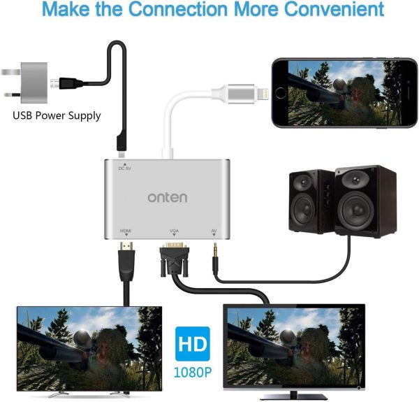 ONTEN Lightning Digital AV Adapter to HDMI+VGA dongle | OTN-7585C - Image 5